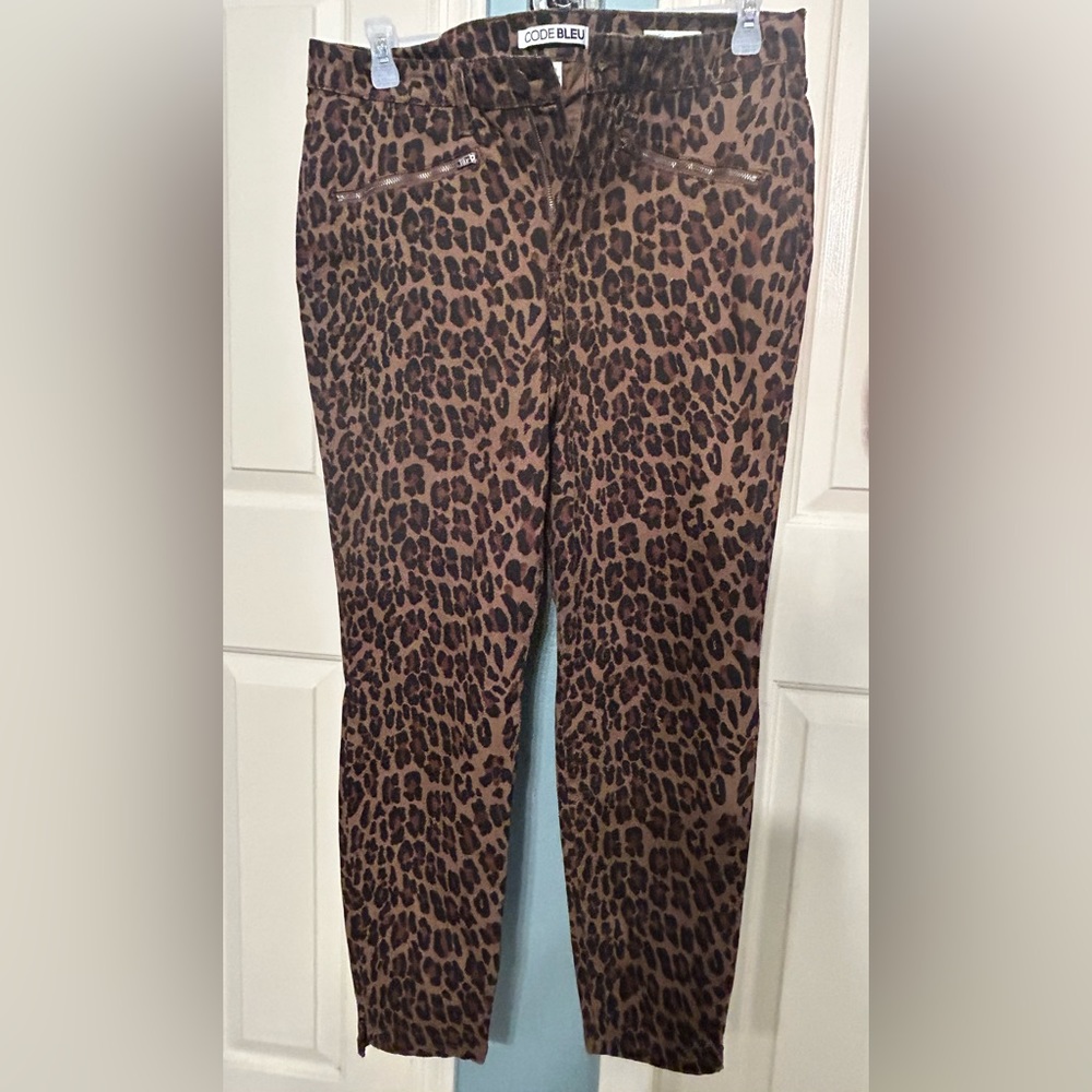 Code Bleu Women's Leopard Print Skinny Pants - Brown/Black